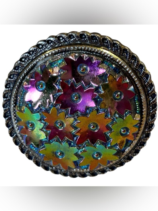 Vintage Jewelry - Vintage Western Germany Gold Tone Iridescent Floral Starburst Scarf Clip